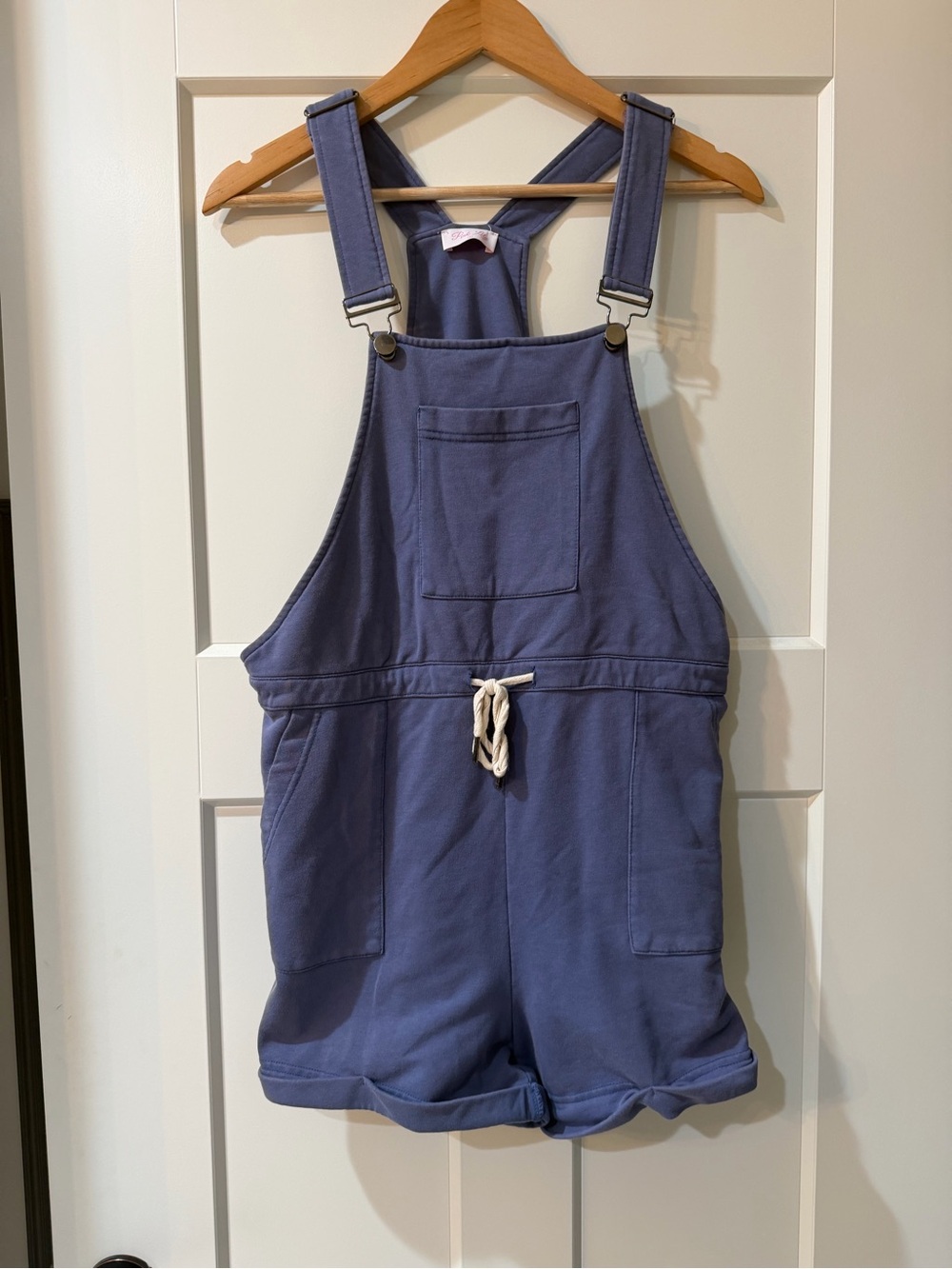 Pink Lily Blue Sweatshirt Jersey Knit Overalls Small